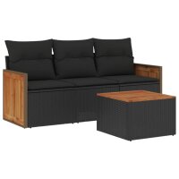 vidaXL 4-tlg. Garten-Sofagarnitur mit Kissen Schwarz Poly Rattan