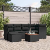 vidaXL 7-tlg. Garten-Sofagarnitur mit Kissen Schwarz Poly...