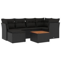 vidaXL 7-tlg. Garten-Sofagarnitur mit Kissen Schwarz Poly...