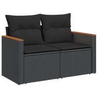 vidaXL Gartensofa mit Kissen 2-Sitzer Schwarz Poly Rattan