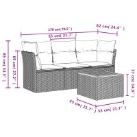 vidaXL 4-tlg. Garten-Sofagarnitur mit Kissen Grau Poly Rattan