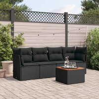 vidaXL 5-tlg. Garten-Sofagarnitur mit Kissen Schwarz Poly Rattan