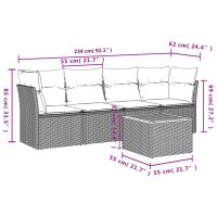 vidaXL 5-tlg. Garten-Sofagarnitur mit Kissen Schwarz Poly Rattan