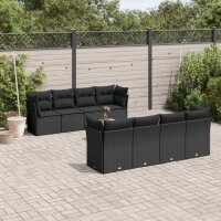 vidaXL 9-tlg. Garten-Sofagarnitur mit Kissen Schwarz Poly...