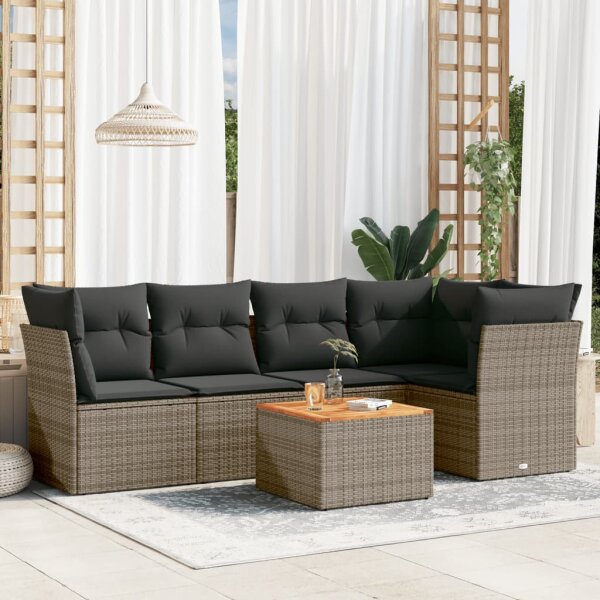 vidaXL 6-tlg. Garten-Sofagarnitur mit Kissen Grau Poly Rattan