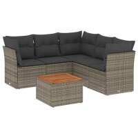 vidaXL 6-tlg. Garten-Sofagarnitur mit Kissen Grau Poly Rattan