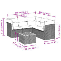 vidaXL 6-tlg. Garten-Sofagarnitur mit Kissen Grau Poly Rattan