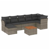 vidaXL 8-tlg. Garten-Sofagarnitur mit Kissen Grau Poly Rattan