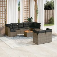 vidaXL 10-tlg. Garten-Sofagarnitur mit Kissen Grau Poly...