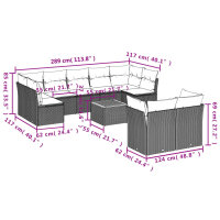 vidaXL 10-tlg. Garten-Sofagarnitur mit Kissen Grau Poly Rattan