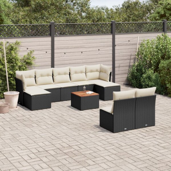 vidaXL 10-tlg. Garten-Sofagarnitur mit Kissen Schwarz Poly Rattan