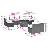 vidaXL 10-tlg. Garten-Sofagarnitur mit Kissen Schwarz Poly Rattan