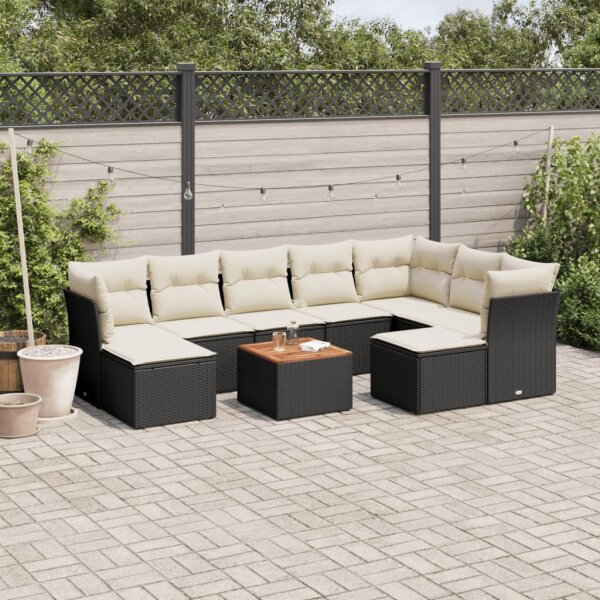 vidaXL 10-tlg. Garten-Sofagarnitur mit Kissen Schwarz Poly Rattan