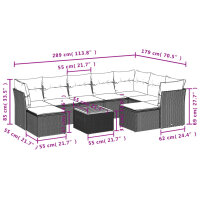 vidaXL 10-tlg. Garten-Sofagarnitur mit Kissen Schwarz Poly Rattan