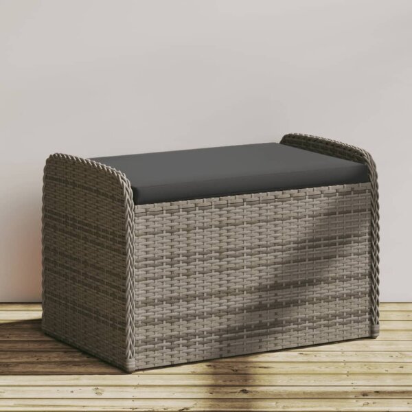 vidaXL Sitzbank mit Stauraum &amp; Kissen Grau 80x51x52 cm Poly Rattan