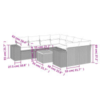 vidaXL 9-tlg. Garten-Sofagarnitur mit Kissen Grau Poly Rattan