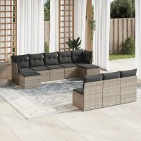 vidaXL 10-tlg. Garten-Sofagarnitur mit Kissen Grau Poly...