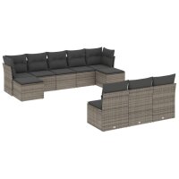 vidaXL 10-tlg. Garten-Sofagarnitur mit Kissen Grau Poly...