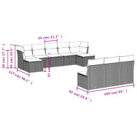 vidaXL 10-tlg. Garten-Sofagarnitur mit Kissen Grau Poly Rattan