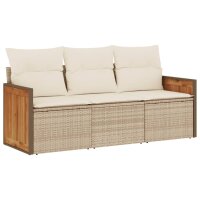 vidaXL 3-tlg. Garten-Sofagarnitur mit Kissen Beige Poly...