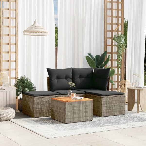 vidaXL 5-tlg. Garten-Sofagarnitur mit Kissen Grau Poly Rattan