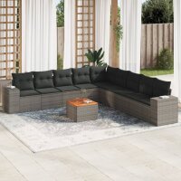 vidaXL 10-tlg. Garten-Sofagarnitur mit Kissen Grau Poly...