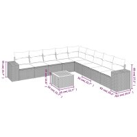 vidaXL 10-tlg. Garten-Sofagarnitur mit Kissen Grau Poly Rattan