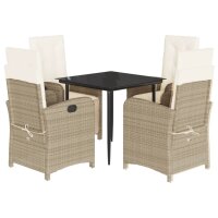 vidaXL 5-tlg. Garten-Essgruppe mit Kissen Beige Poly Rattan