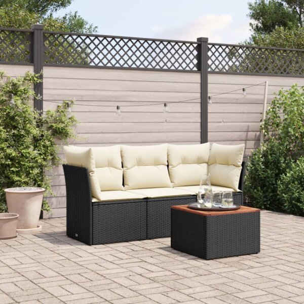 vidaXL 4-tlg. Garten-Sofagarnitur mit Kissen Schwarz Poly Rattan