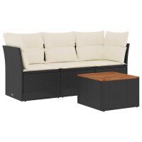 vidaXL 4-tlg. Garten-Sofagarnitur mit Kissen Schwarz Poly Rattan