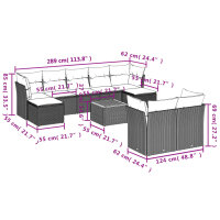 vidaXL 10-tlg. Garten-Sofagarnitur mit Kissen Schwarz Poly Rattan