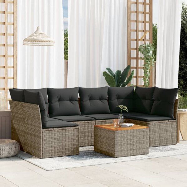 vidaXL 7-tlg. Garten-Sofagarnitur mit Kissen Grau Poly Rattan