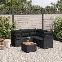 vidaXL 6-tlg. Garten-Sofagarnitur mit Kissen Schwarz Poly...