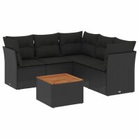 vidaXL 6-tlg. Garten-Sofagarnitur mit Kissen Schwarz Poly...