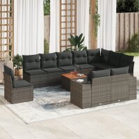 vidaXL 11-tlg. Garten-Sofagarnitur mit Kissen Grau Poly...