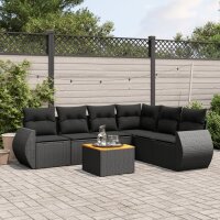 vidaXL 7-tlg. Garten-Sofagarnitur mit Kissen Schwarz Poly Rattan