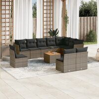 vidaXL 11-tlg. Garten-Sofagarnitur mit Kissen Grau Poly...