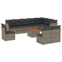 vidaXL 11-tlg. Garten-Sofagarnitur mit Kissen Grau Poly...