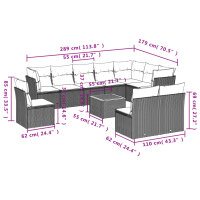 vidaXL 11-tlg. Garten-Sofagarnitur mit Kissen Grau Poly Rattan