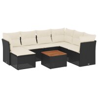 vidaXL 8-tlg. Garten-Sofagarnitur mit Kissen Schwarz Poly Rattan