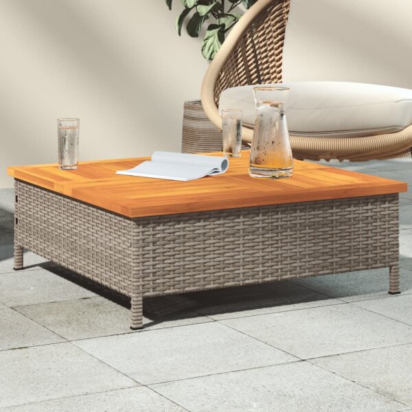 vidaXL Gartentisch Grau 70x70x25 cm Rattan und Akazienholz