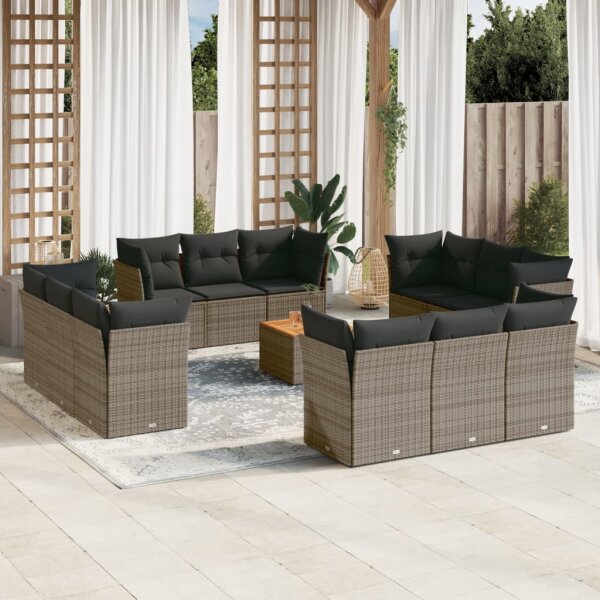 vidaXL 13-tlg. Garten-Sofagarnitur mit Kissen Grau Poly Rattan