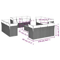 vidaXL 13-tlg. Garten-Sofagarnitur mit Kissen Grau Poly Rattan