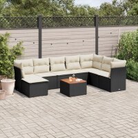 vidaXL 9-tlg. Garten-Sofagarnitur mit Kissen Schwarz Poly Rattan