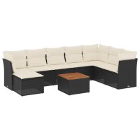 vidaXL 9-tlg. Garten-Sofagarnitur mit Kissen Schwarz Poly Rattan