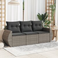 vidaXL 3-tlg. Garten-Sofagarnitur mit Kissen Grau Poly...