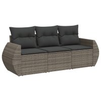 vidaXL 3-tlg. Garten-Sofagarnitur mit Kissen Grau Poly...