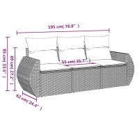 vidaXL 3-tlg. Garten-Sofagarnitur mit Kissen Grau Poly Rattan