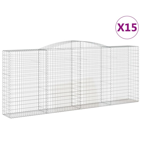 vidaXL Gabionen mit Hochbogen 15 Stk 400x50x160/180cm Verzinktes Eisen