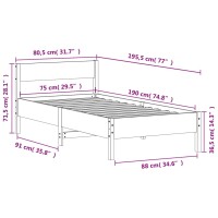 vidaXL Massivholzbett mit Kopfteil 75x190 cm Kiefer